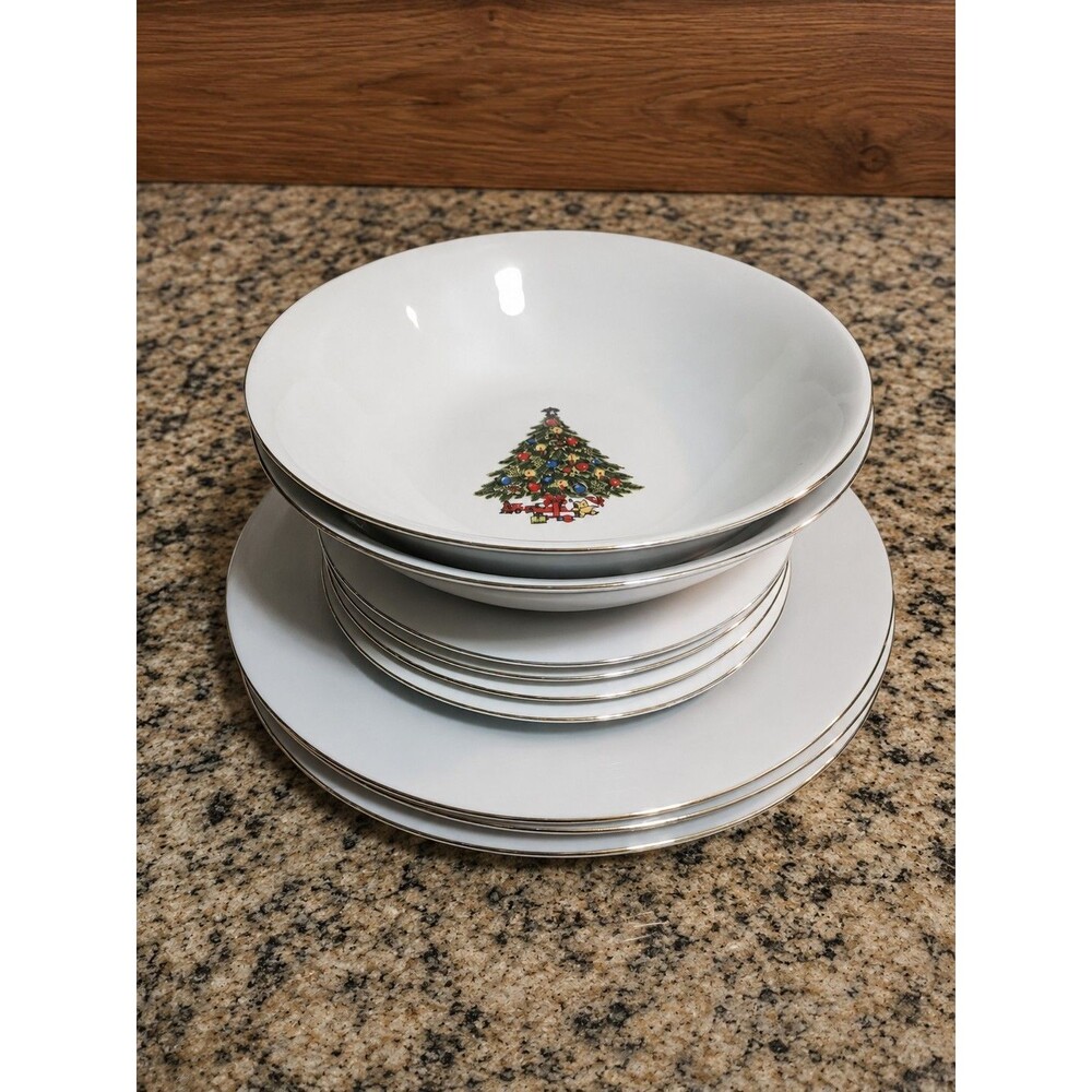 Sea Gull Fine China Holiday Christmas Tree 9pc Serving Bowls Plates Small Plates